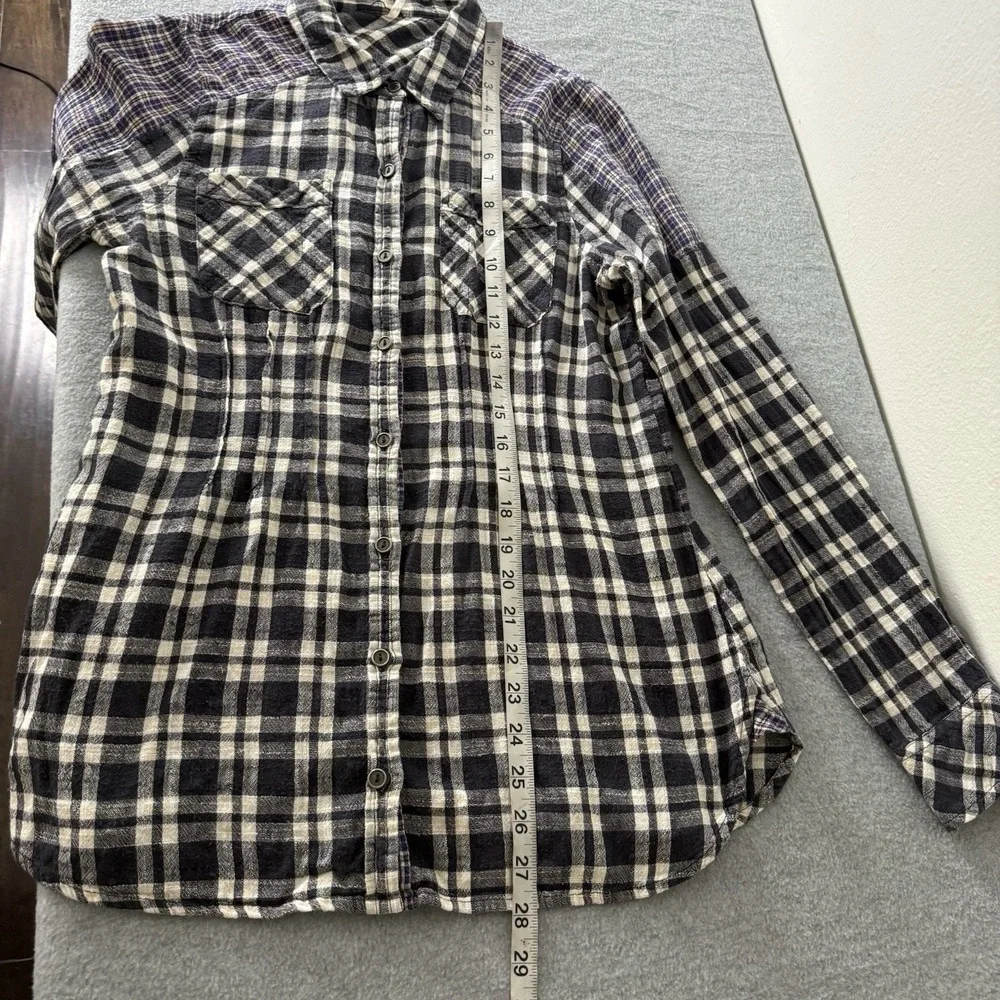 Free People Catch Up With Me Plaid Flannel Shirt Black Purple Womens Smal
